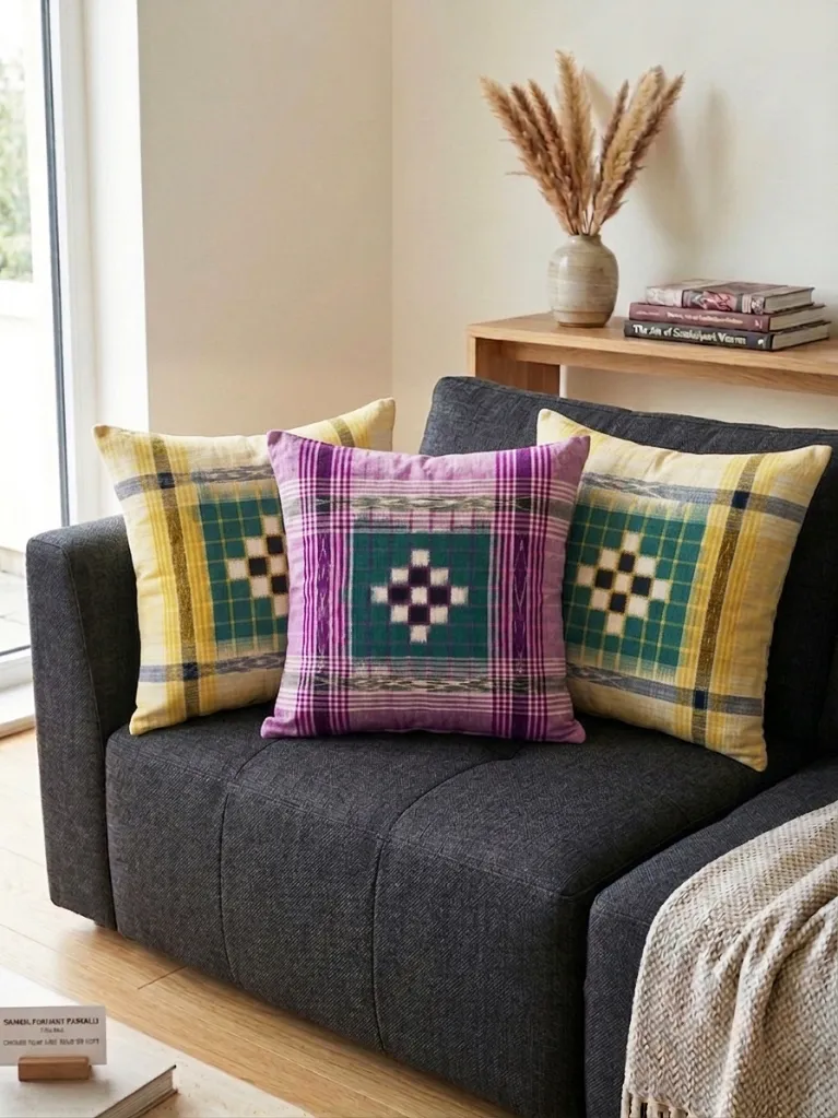 Light Purple_Sambalpuri Ikat Handwoven Cushion Cover (18x18) – Pasapalli Design (3).webp