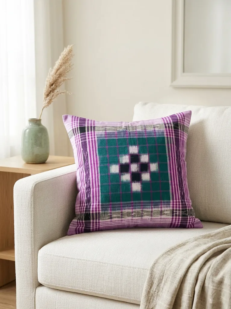 Light Purple_Sambalpuri Ikat Handwoven Cushion Cover (18x18) – Pasapalli Design (7).webp