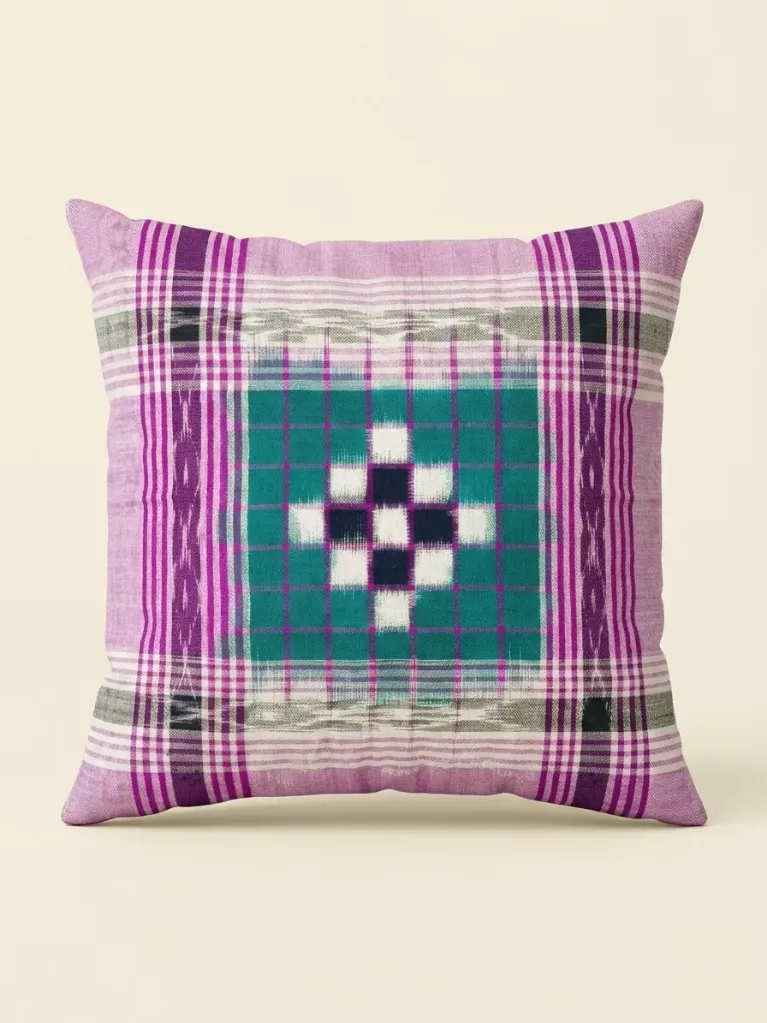 Sambalpuri Ikat Handwoven Cushion Cover (18x18) – Light Purple - Pasapalli Design (1 Pc)