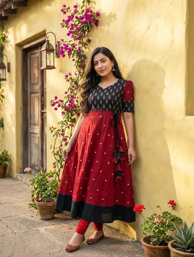 Women Sambalpuri Anarkali Round Kurti | Design M3 | Woven Fabric | Festive & Casual Wear | Sizes S to 5XL